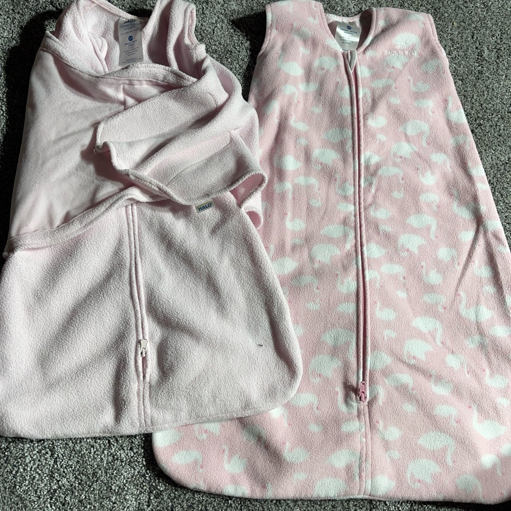 Halo light pink swaddle sleep sack (small) and regular sleep sack (size medium)